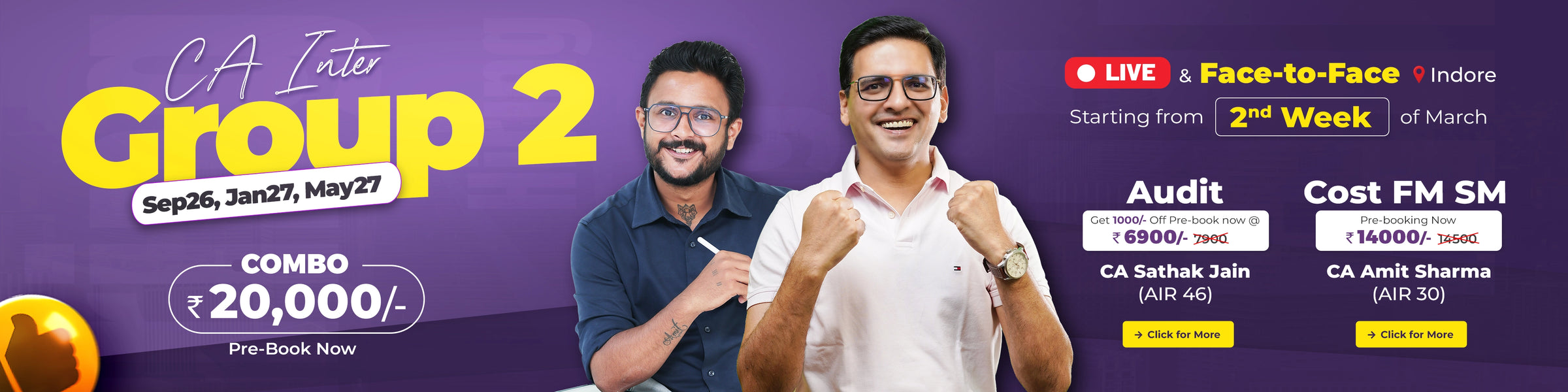 CA Inter Group 2 Live and Face to Face Classes Indore May 2026 onwards